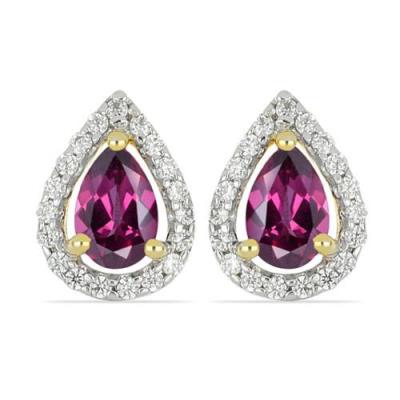 BUY 14K GOLD NATURAL DIAMOND AND PINK TOPAZ GEMSTONE HALO EARRINGS